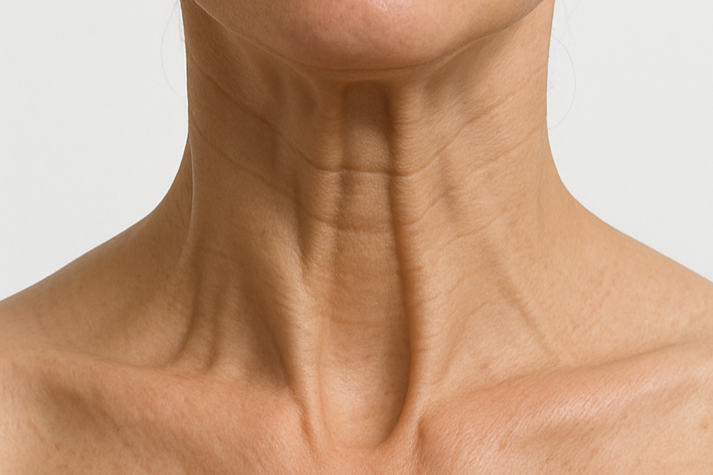 Stylized close-up of visible platysmal neck bands at HoneMD