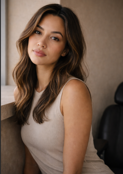 Woman with radiant natural-looking skin in a modern luxury med spa setting