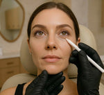 NP injector marking nasolabial fold smile line during dermal filler consultation at HoneMD Torrance
