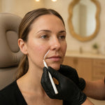 NP injector marking nasolabial fold smile line during dermal filler consultation at HoneMD Torrance