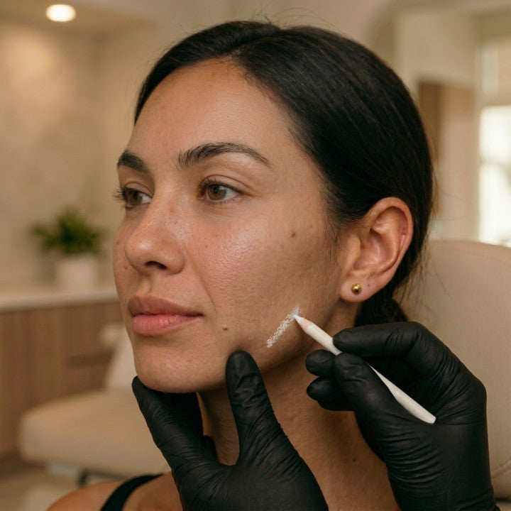 Provider marking the jaw for masseter slimming treatment at HoneMD